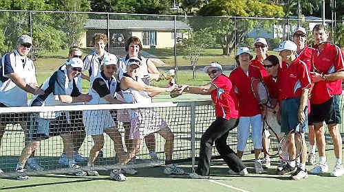 Kandanga and Imbil tennis players share a laugh during the weekend’s final day of play in the Mary Valley Cup. Kandanga managed to retain the Mary Valley Cup after winning last year. Kandanga and Imbil tennis players share a laugh during the weekend’s final day of play in the Mary Valley Cup. Kandanga managed to retain the Mary Valley Cup after winning last year.